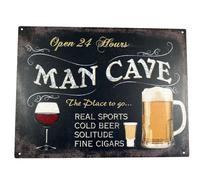 Targa di Latta " Man Cave " Birra Vino Wine Grotta Pub BAR Festa 25x33cm Nuovo