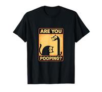 Targa Divertente in Stile retrò con Gatto con Scritta in Inglese Are You Pooping? Maglietta