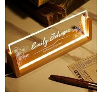Targa for scrivania da ufficio personalizzata con base in legno a LED, testo personalizzato, regali di laurea, lampada decorativa, insegna con nome in acrilico