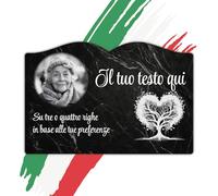 Targa Funeraria a Forma di Libro - Lapide Personalizzabile STAMPA HD su Acrilico trasparente - Albero della Vita con Cuoricini su Marmo Nero Striato - Ricordo Elegante e Duraturo - Diverse Misure