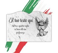 Targa Funeraria a Forma di Libro - Lapide Personalizzabile STAMPA HD su Acrilico trasparente - Angioletto su Marmo Bianco Striato - Ricordo Elegante e Duraturo - Diverse Misure