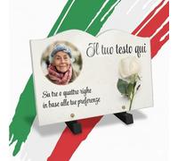 Targa Funeraria a Forma di Libro - Lapide Personalizzabile STAMPA HD su Acrilico trasparente - Rosa Bianca su Marmo Beige - Ricordo Elegante e Duraturo - Diverse Misure