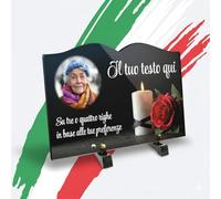 Targa Funeraria a Forma di Libro - Lapide Personalizzabile STAMPA HD su Acrilico trasparente - Rosa Rossa e Candela - Ricordo Elegante e Duraturo - Diverse Misure