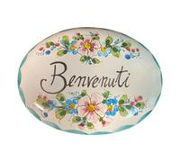 Targa Fuoriporta Personalizzabile in Ceramica Vietrese Dipinta A Mano Decoro Fiori - Casa, Villa, B&B, Ristorante Misura 20x15cm