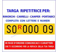 Targa Gialla Ripetitrice Rimorchi Roulotte Completa con Lettere e Numeri