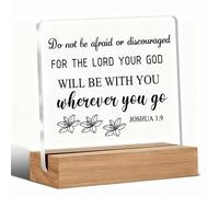 Targa in acrilico con scritta in lingua inglese "Do Not Be Afraid or Discouraged", con supporto in legno, per ufficio, scrivania, tavolo, mensola, citazioni cristiane, bibbia, scrittura, ispirazione