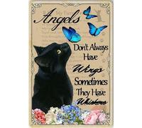 Targa in alluminio con gatto nero e scritta in inglese "For Lovers Angels Don't Always Have Wings Sometimes They Whiskers Home", idea regalo, 20 x 30 cm