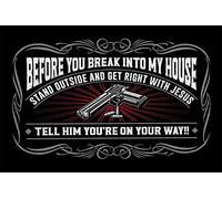 Targa in alluminio con scritta "Before You Break Into My House Gun Warning Tin Sign for Home Bar Kitchen Pub Wall Decor Signs 20,3 x 30,5 cm
