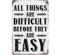Targa in alluminio con scritta "First Day Of School All Things Are Difficult Before They Easy", 30,5 x 40,6 cm, decorazione da parete, per garage, negozio, casa, bar, soggiorno, targa in latta