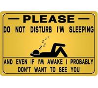 Targa in alluminio con scritta in inglese "Please Do Not Disturb I'm Sleeping" e Even If I'm Awake I Probably Don't Want To See You, divertente e chic, decorazione da parete per camera da letto
