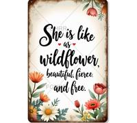 Targa in alluminio con scritta in lingua inglese "She is Like A Wildflower Beautiful Fierce and Free", accessori in metallo, 30,5 x 20,3 cm