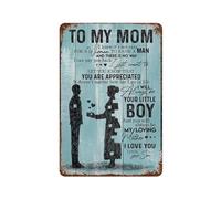 Targa in alluminio con scritta in lingua inglese "To My Mom Love Your Son I know it's not easy for women to raise a man from son", decorazione da parete per bar, pub, club, casa, 20 x 30 cm