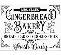 Targa in alluminio con scritta "Mrs Claus Gingerbread Bakery Fresh Daily Christmas" (lingua italiana non garantita), in metallo, decorazione da parete per casa, bar, decorazione da parete, accessori