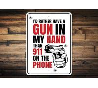 Targa in alluminio di qualità con scritta in lingua inglese "Home Gun Protection, Guns Before Phones, 2nd Emendment Right, Gun Lovers, House Decor, Beware - Targa in alluminio di qualità, 30,5 x 20,3