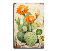 Targa in alluminio in latta retrò con fico d'india, cactus, vintage, decorazione per la casa, decorazione floreale da parete, arte botanica sud-occidentale, per giardino, negozio retrò, caffetteria