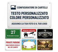 Targa in Alluminio Personalizzata, Targa da Esterno Personalizzata con il Tuo Testo, Logo o Immagine, Targa di Avvertimento e Divieto, 15 x 20 cm / 20 x 30 cm / 30 x 40 cm