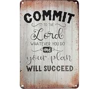 Targa in alluminio vintage con scritta "Commit to the LORD Whatever You Do and Your Plan Will Succeed", 20,3 x 30,5 cm, in alluminio, decorazione da parete per la casa e il caffè
