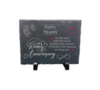 Targa in ardesia per 50° anniversario di matrimonio, realizzata a mano, con supporto, romantico, ricordo dei cinquant'anni, 18.250 giorni d'amore, design Forever in Love, 20 cm x 15 cm