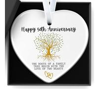 Targa in ceramica a forma di cuore per il 50° matrimonio con scritta "The Roots of a Family Tree Begin with the Love of Two Heart", perfetta per genitori, mamma e papà o coppia