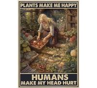 Targa In Ferro Plants Make Me Happy Humans Make My Head Hurt Quadri Metallo Parete Addobbi Per Club Dormitorio Cucina Bagno S