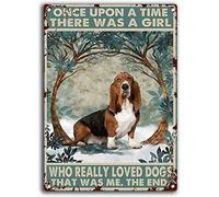 Targa in latta Basset Hound Once Upon A Time The was The Girl Who Really Loved Dog It was Me, decorazione da parete vintage per ristoranti, bar, pub, garage, camera dei ragazzi, decorazione da parete