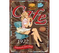 Targa in latta Cafe 1972 vintage 25 cm x 33 cm arredo stile american metall