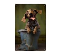Targa in latta con divertente ritratto di cane gioioso, decorazione artistica da parete per la casa, targa decorativa vintage in metallo per interni ed esterni, per gli amanti degli animali, regalo