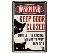 Targa in latta con gatto nero, divertente, decorazione da parete con scritta in lingua inglese "Keep Door Closed Don't Let The Cats Out", in alluminio, vintage, per casa, fattoria, negozio, garage