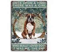 Targa in latta con pitbull Once Upon A Time There was A Girl Who Really Loved Dogs It was Me, targa in metallo vintage, regalo decorativo per ragazze, decorazione per soggiorno, 20 x 30 cm