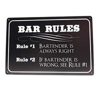 Targa in latta con regole del barista "Bar Rules, Bartender is Always Right, If Bartender is Wrong See Rule #1", perfetta per bar, pub, club, decorazione da parete, 20,3 x 30,5 cm | TSC281 |