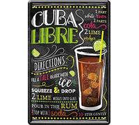 Targa in latta con ricetta del cocktail Cuba Libre, 20 x 30 cm, per la casa, bar, party, cantina, in metallo, 134