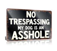 Targa in latta con scritta "Bar Man" in lingua inglese "No Trespassing My Dog Is An Asshole" (lingua italiana non garantita), divertente cartello in latta per casa e bar (30 x 40 cm)
