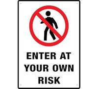 Targa in latta con scritta "Enter At Your Own Risk Warning Home Kitchen Farm Garden Garage Wall Decor 30,5 x 20,3 cm