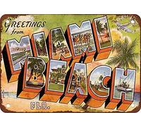 Targa in latta con scritta "Greetings From Miami Beach", stile vintage, 20,3 x 30,5 cm