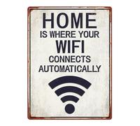 Targa in latta con scritta HOME WIFI da collezione vintage 40 cm x 30 cm