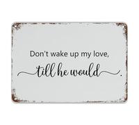Targa in latta con scritta in inglese "Don't wake up my love till he would latta", stile retrò, con citazioni motivazionali, decorazione per porta, bar, camera da letto, garage, caffetteria, regalo