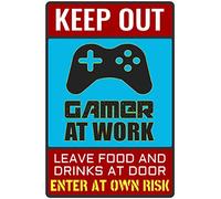 Targa in latta con scritta in inglese "Keep Out Gamer at Work - Bestylez Funny Gamer" per sala da gioco, decorazione da parete o porta, regalo per ragazzi e fidanzati, 30,5 x 20,3 cm (159)