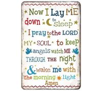 Targa in latta con scritta in lingua inglese "Now I lay me down to sleep prayer Gesù Cristo Bibbia", decorazione da parete, 20,3 x 30,5 cm