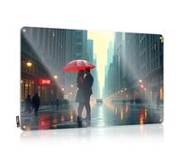 Targa in latta con scritta in lingua inglese "Warning A Couple Shares An Umbrella On A Rainy City Street", decorazione da parete per bar, 30 x 40 cm