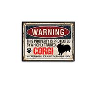 Targa in latta con scritta in lingua inglese "Warning The Corgi" The Corgi owner's Property is Protected by The Corgi, vintage, in metallo, personalizzabile, divertente, decorazione da parete, 30,5 x