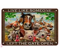 Targa in latta con scritta "Kitchen Farm Family Live Like Someone Left The Gate Open Horse Cow Donkey Goat Sheep Pig Chicken Duck Targa in latta Chic Art Wall Metal Decoration Funny Iron Sign Gift