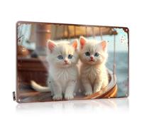 Targa in latta con scritta "Man Cave Signs and Decor, due adorabili gattini bianchi su una barca in legno, divertente poster vintage divertente in metallo (20 x 30 cm)