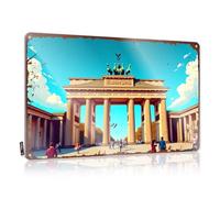 Targa in latta con scritta "Man Cave Signs and Decor, Porta di Brandeburgo:A Vibrant Berlin", divertente poster vintage in metallo (30 x 40 cm)