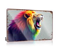 Targa in latta con scritta "Man Cave Signs and Decor Rainbow Roar: The Colorful Lion'S Majesty" (lingua italiana non garantita), divertente poster vintage in metallo (20 x 30 cm)