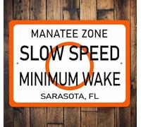 Targa in latta con scritta "Manatee Zone Location", Slow Speed Zone, Manatee Slow Zone, No Wake Zone, No Boat Wake, Slow Speed Sign, Minimum Wake Sign, No Wake 30,5 x 20,3 cm