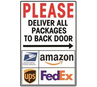 Targa in latta con scritta "Please Deliver All Packages to Back Door (Right Indicating Arrow), facile da montare, per interni ed esterni, 20,3 x 15,2 cm