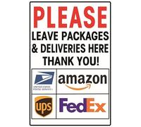 Targa in latta con scritta "Please Leave Packages And Deliveries Here Thank You!", facile da montare, per interni ed esterni, 20 x 15 cm