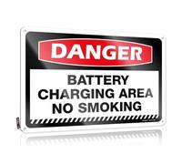 Targa in latta con scritta "Shelter Warning Rust-proof & Skull Washing Machine Decor Vintage Tin - Pericolo area di ricarica della batteria, non fumare per spaventosa decorazione da parete |