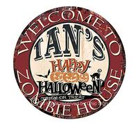 Targa in latta con scritta "Welcome to the IAN'S Happy Halloween Zombie House Chic Rustico Shabby Vintage Style Retro Cucina Bar Pub Coffee Shop Uomo grotta Decor Idee Regalo