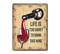 Targa in latta con VINO BOTIGLIA Da collezione vintage 40 cm x 30 cm A MURO